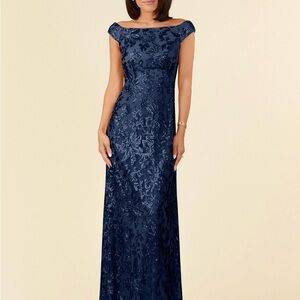 Azazie Midnight Blue Floral Lace Dress
